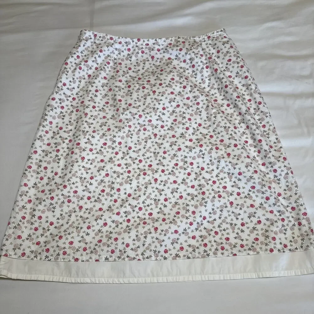 Hanna Anderson Ivory Floral Rose Skirt 100% Cotton Layered Lined Womens 12 EUC